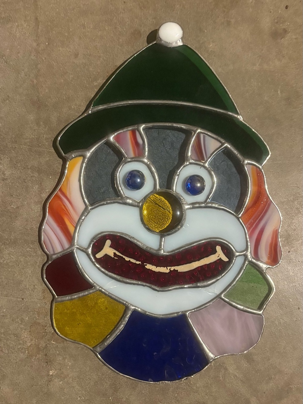 Homemade Stained Glass Clown Panel Art Copper Foil Suncatcher Handmade Decor